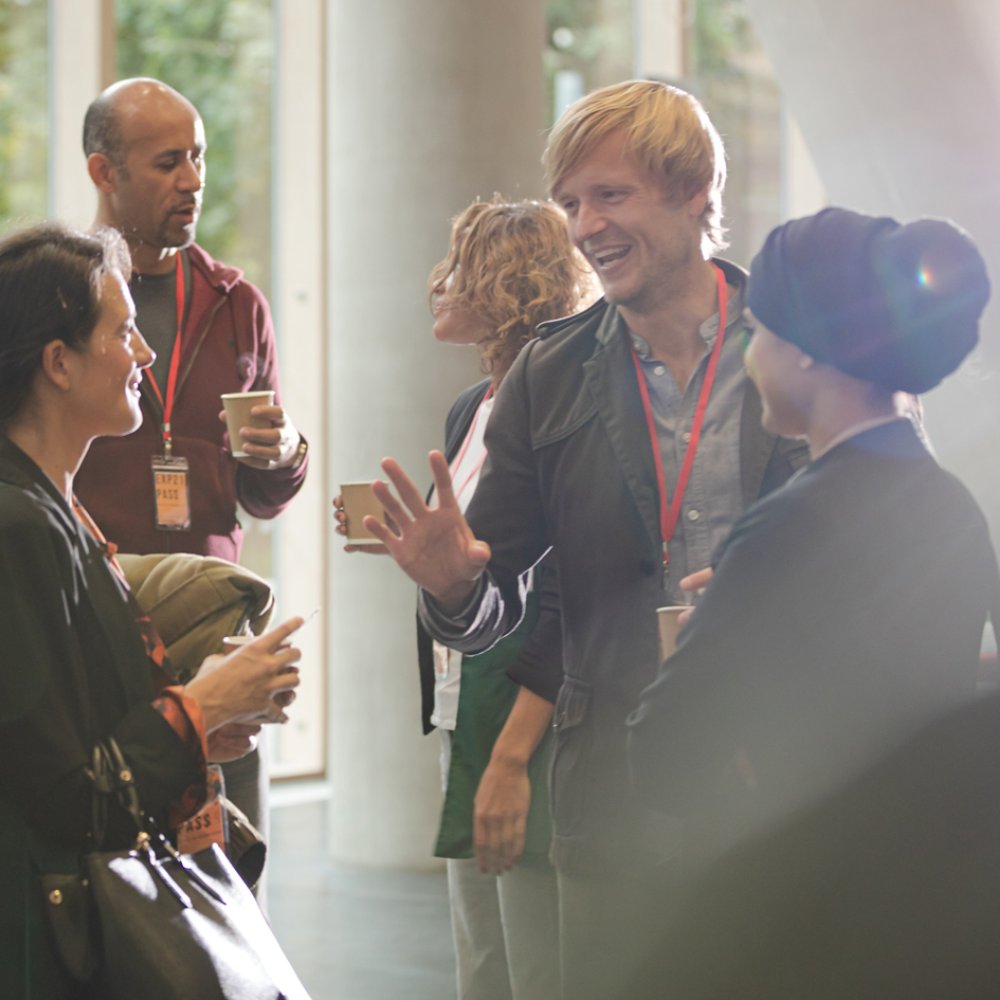 People talking during conference break