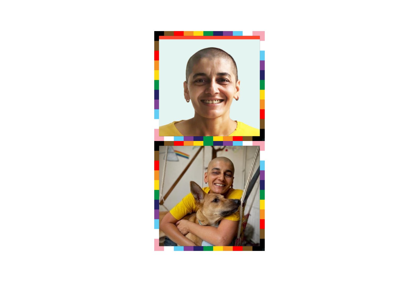 Kyndryl employee in pride frame. 
