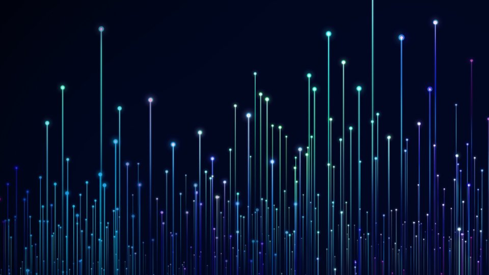 Abstract particle vortex. Futuristic dynamic wave moving in space. Explosion of data. 3d rendering.