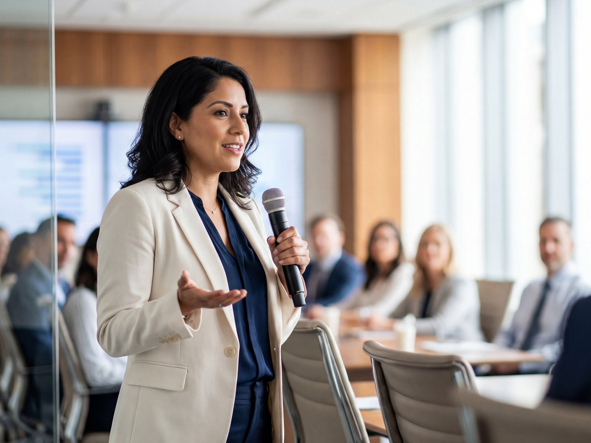 Woman speaking at a presentation