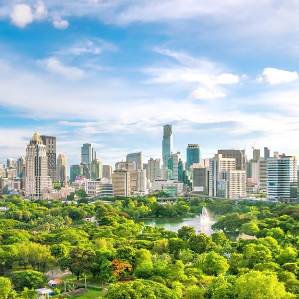 Bangkok city skyline with Lumpini park  from top view in Thailand