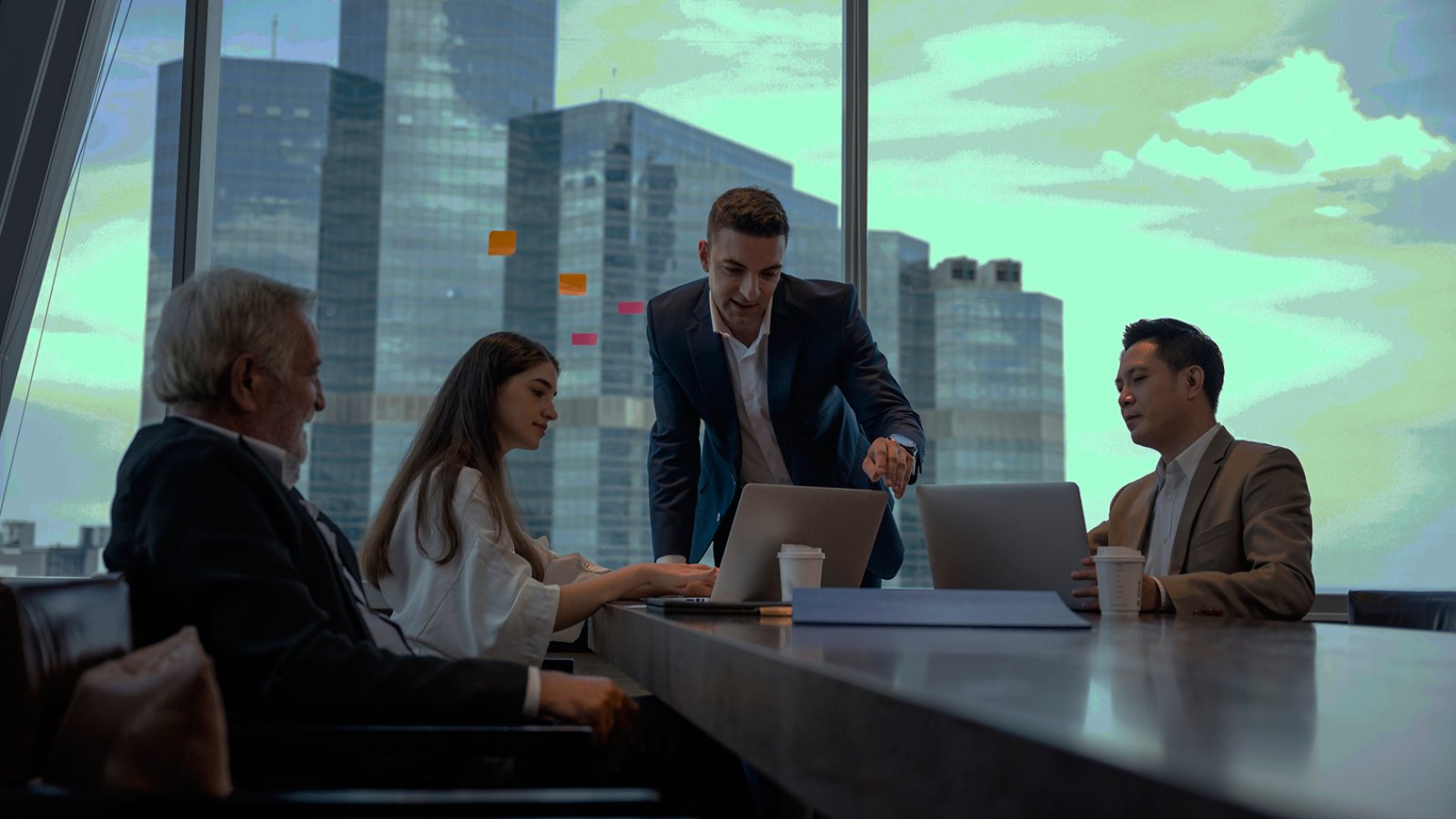 Business Brainstorming. Business development manager giving ideas to business people at meeting in big conference room. Global business, Multi-ethnic Professional teamwork.