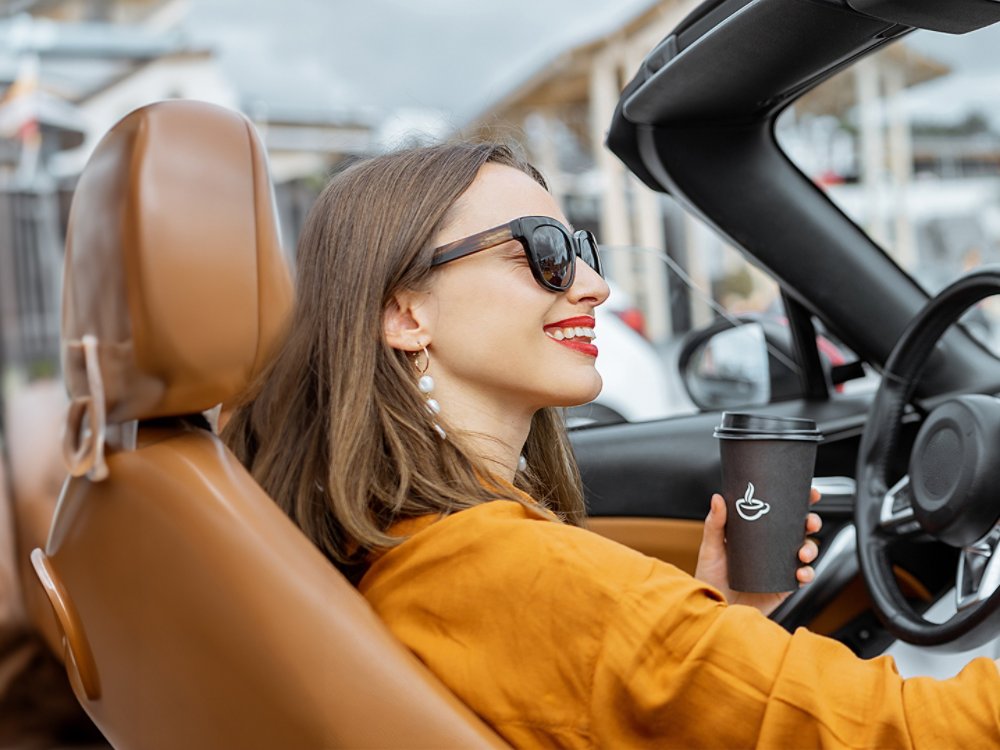woman driving car