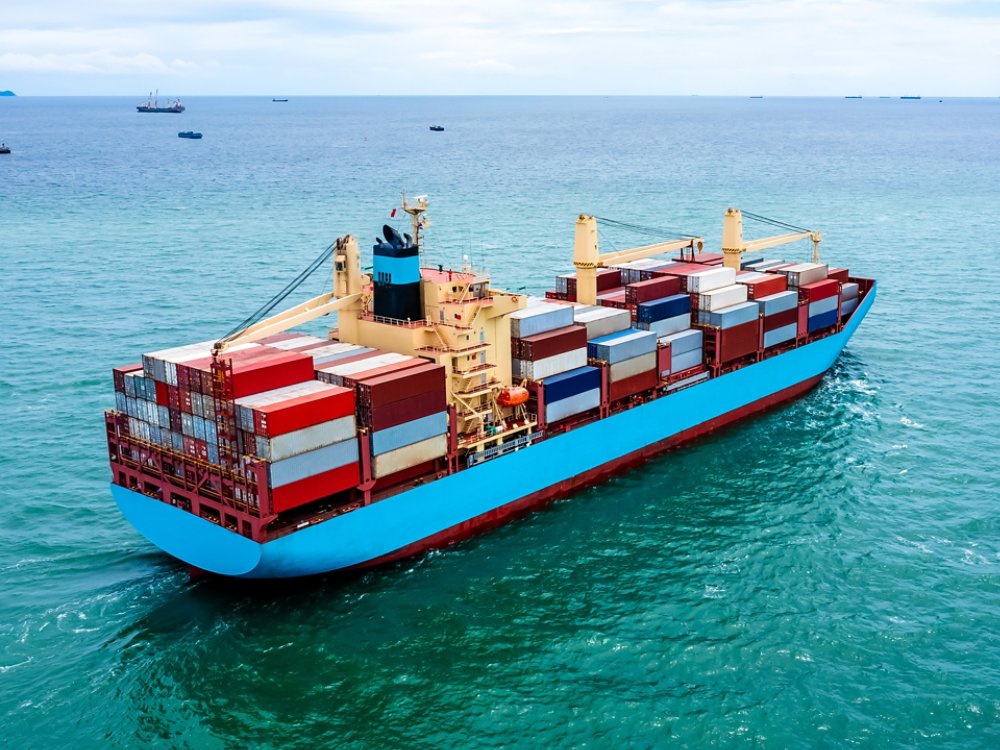 container vessels business and industry service export and import cargo by marine container vessels to distributing goods to consumers and supplier asia pacific and worldwide, aerial view  from drone