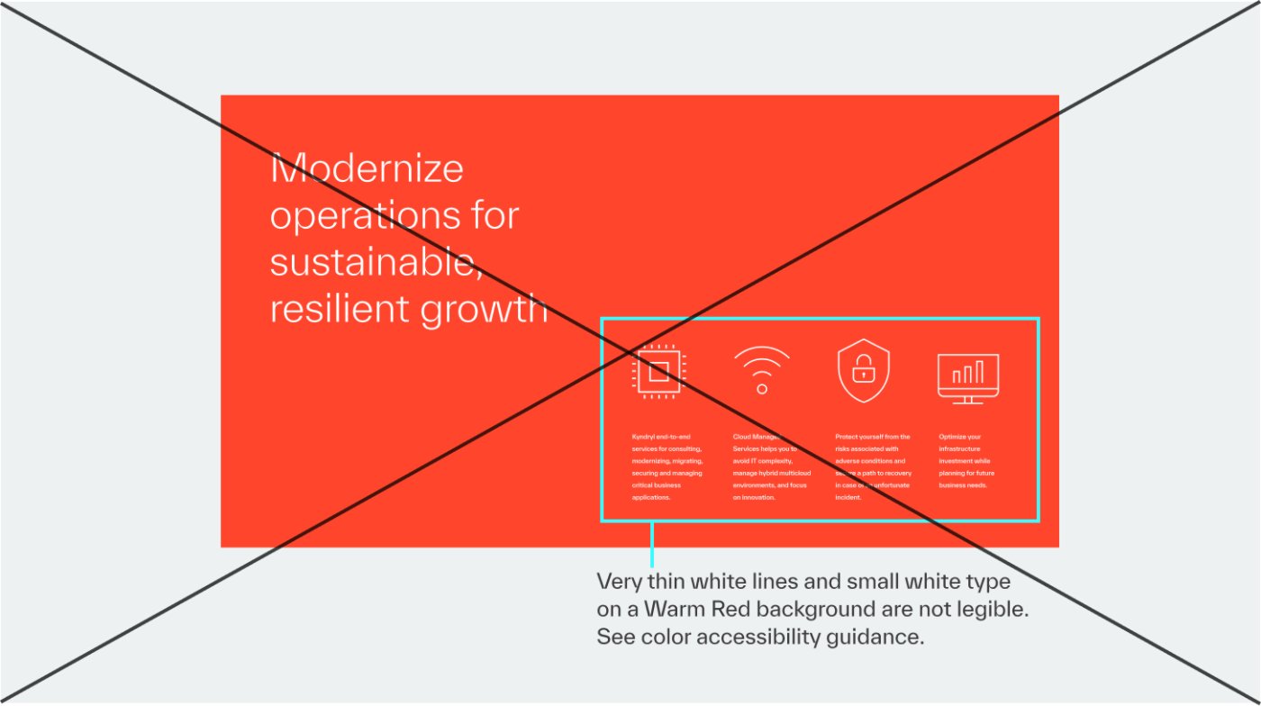 Color misuse: Thin, small, white elements on warm red may not be legible. See color accessibility guidance for details.