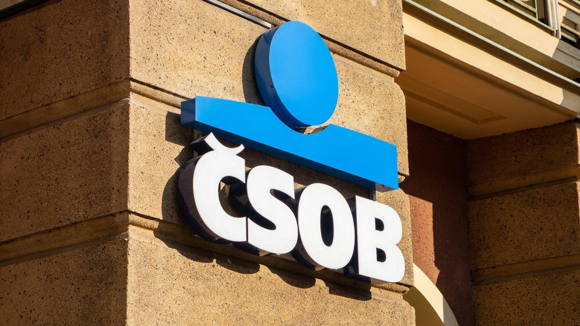 Logo of the CSOB bank on a building