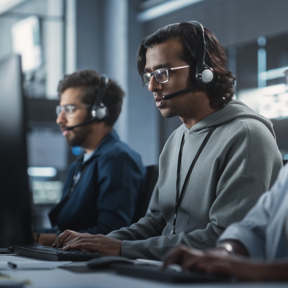 Indian Customer Support Team Using Computers and Talking with Clients Onlinel. Help Desk Employees Responds to Queries, Resolve Problems and Troubleshoot Issues, Implementing Solutions