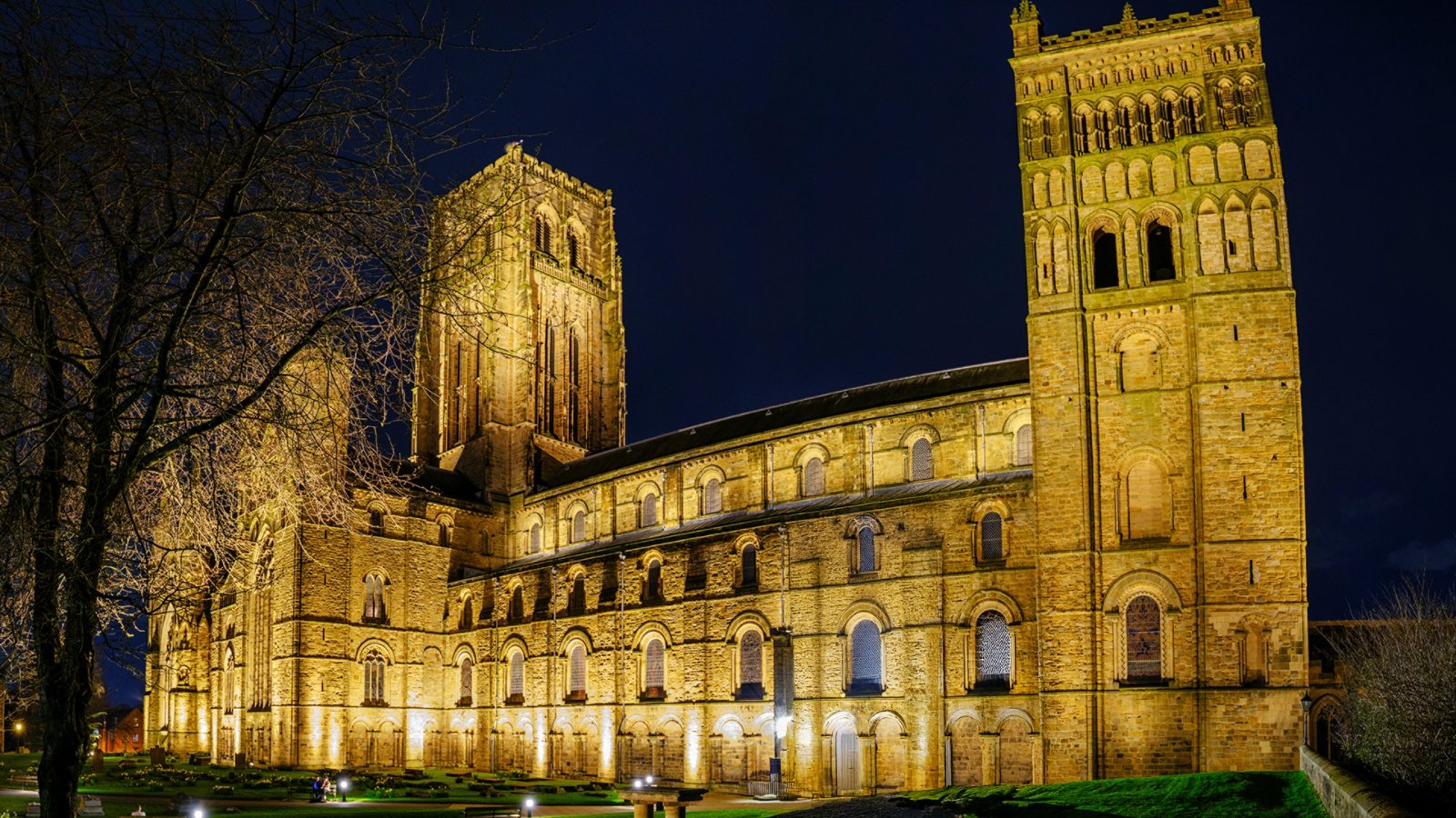 Durham, UK - March 19, 2024: Night view of Durham Cathedral