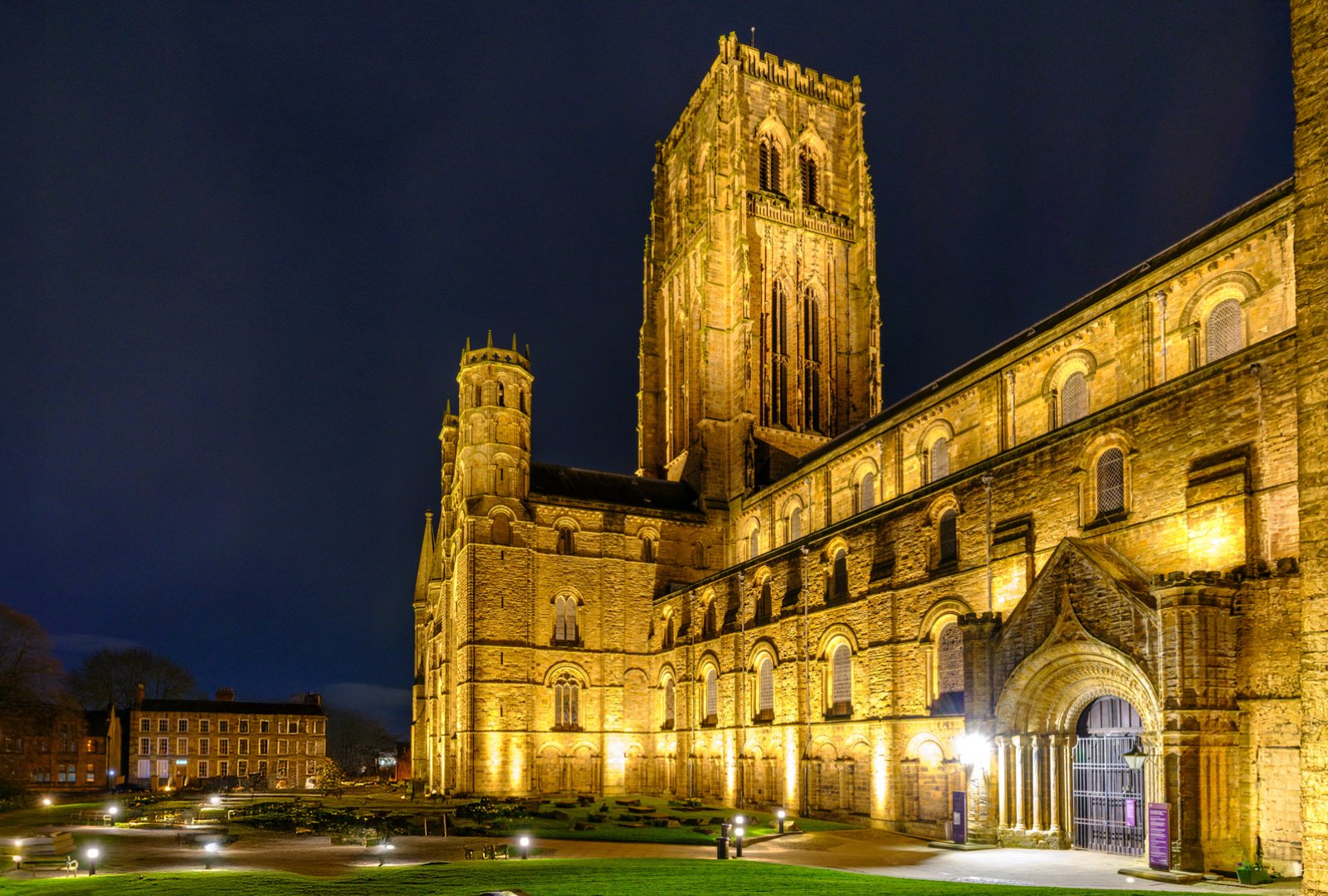 Durham, UK - March 19, 2024: Night view of Durham Cathedral