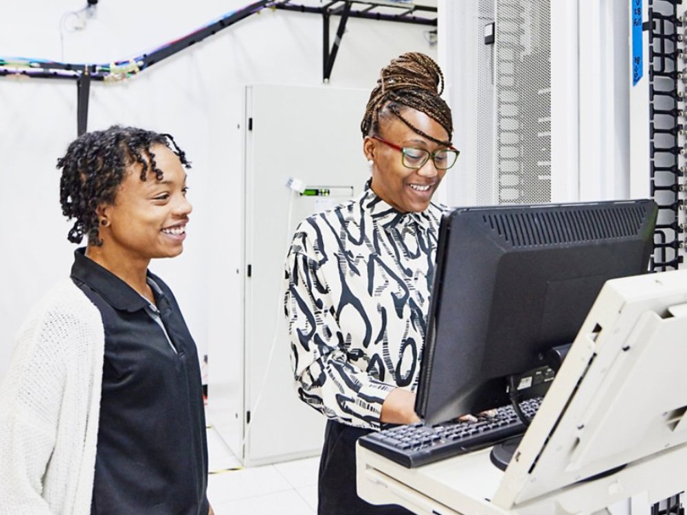 female it workers in server room