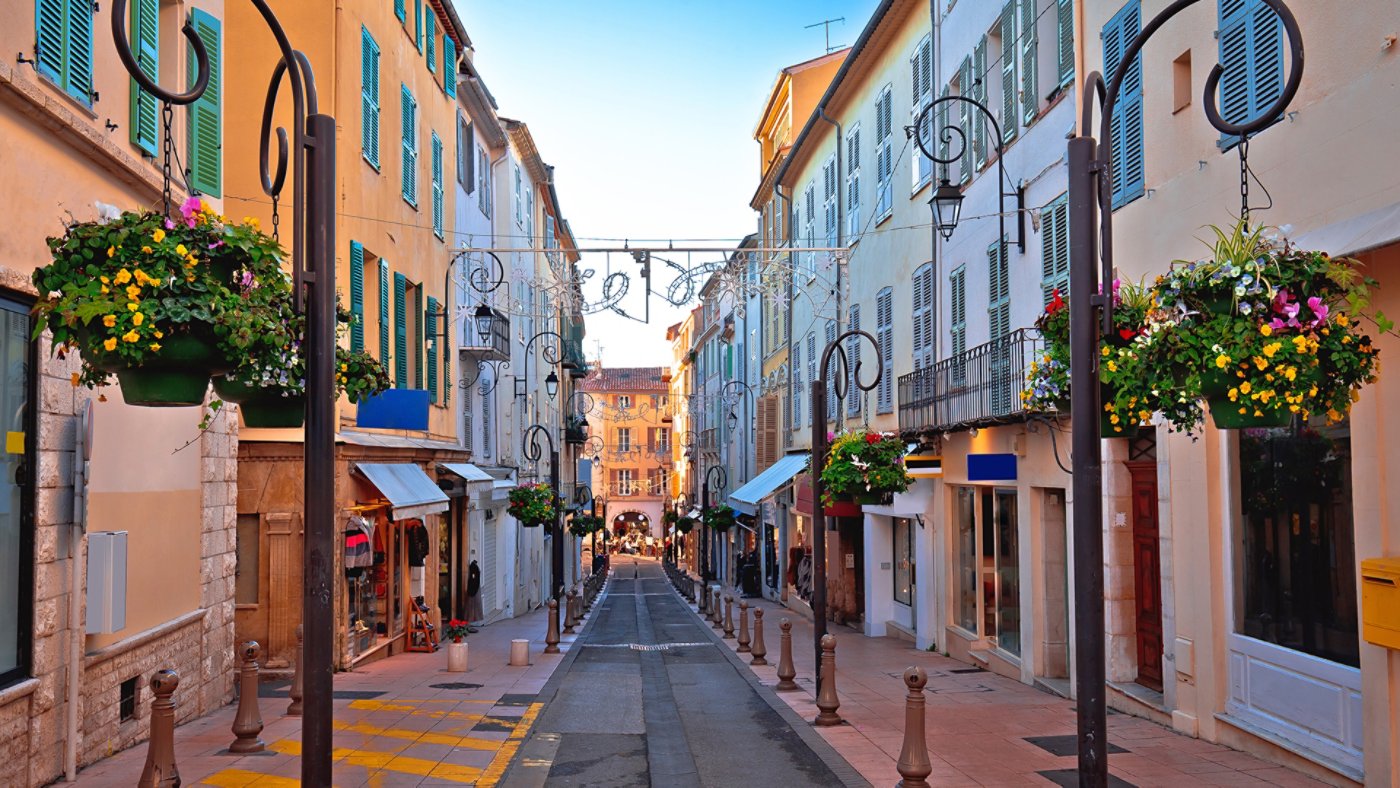 Antibes France - walkway with shops
