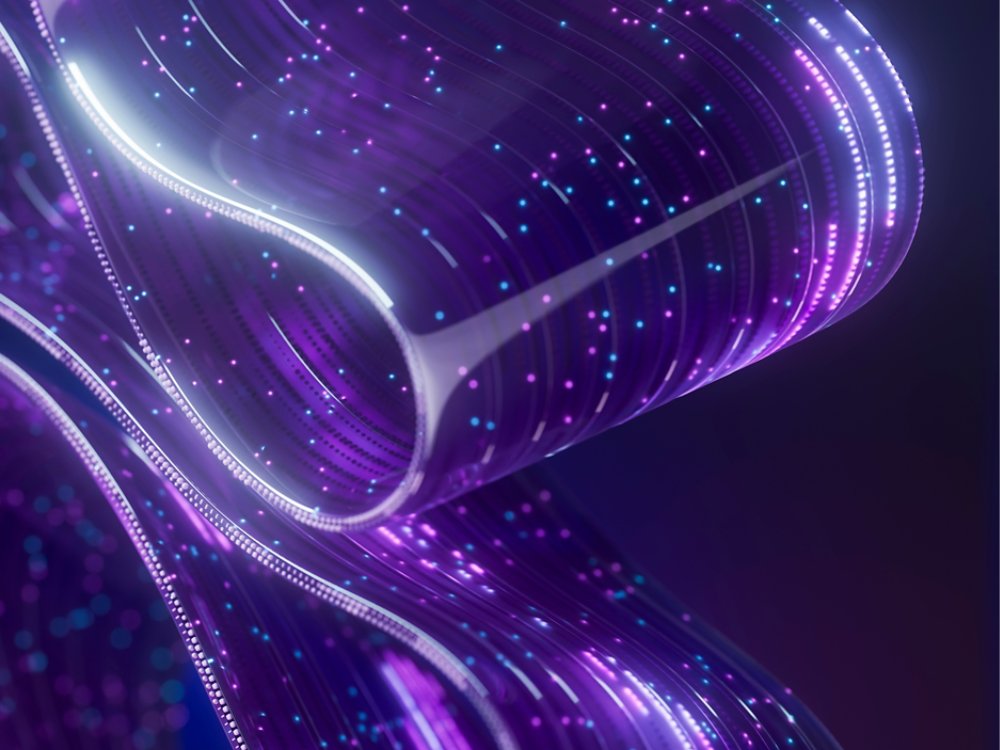 Neon 3d data stream with optical fiber and quantum processing concept