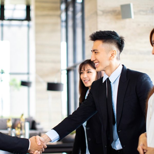 Young business people shaking hands in the office