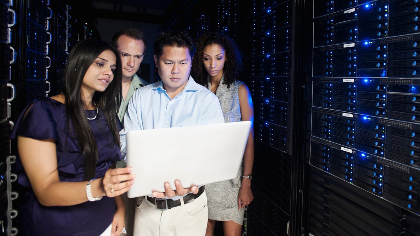 group in server room
