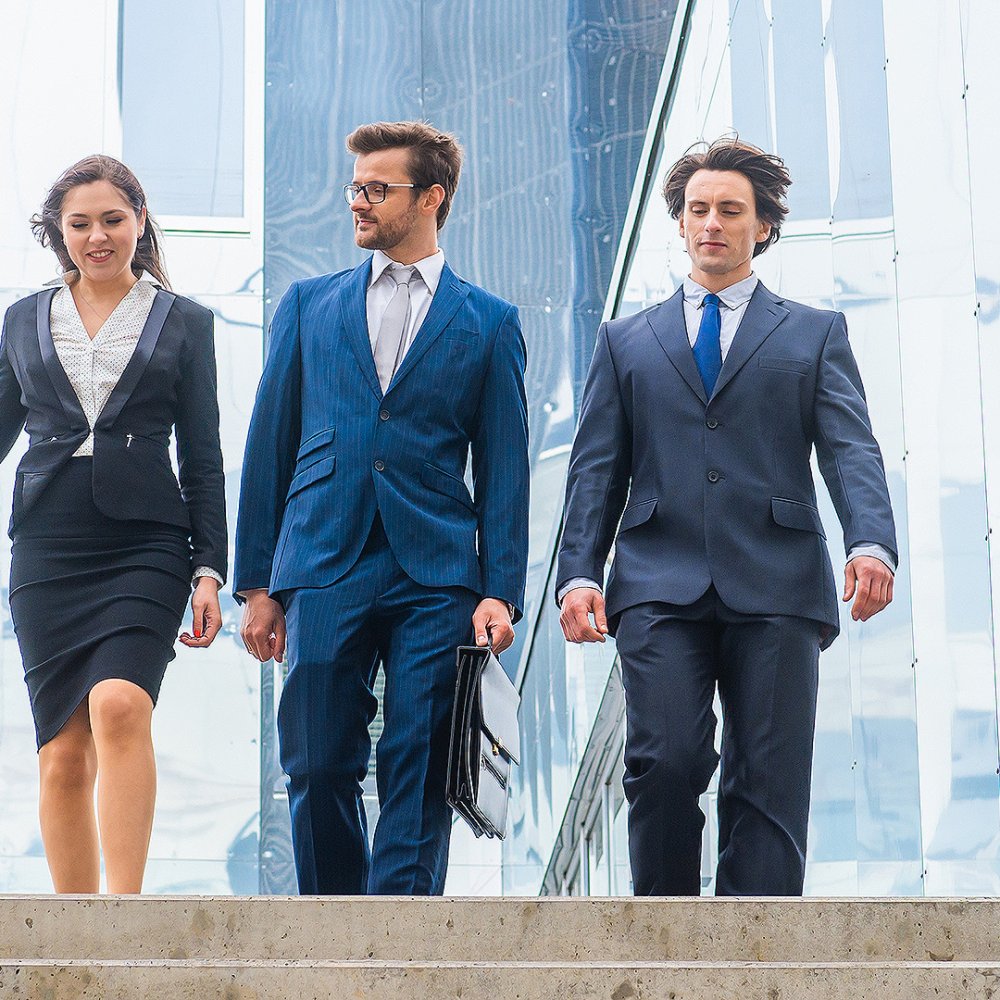 Group walking down steps