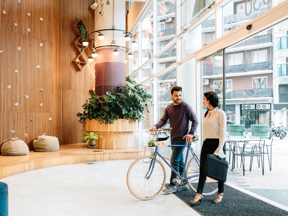 Commuters arriving to office lobby