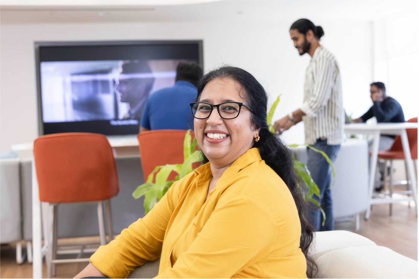 Workers taking a break in the employee lounge
