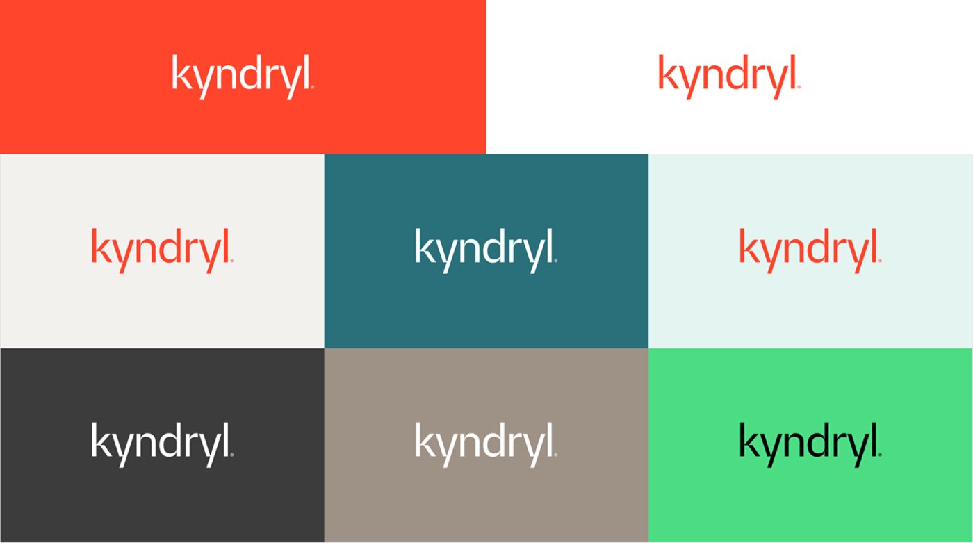 Kyndryl logo color versions on different color backgrounds 16x9