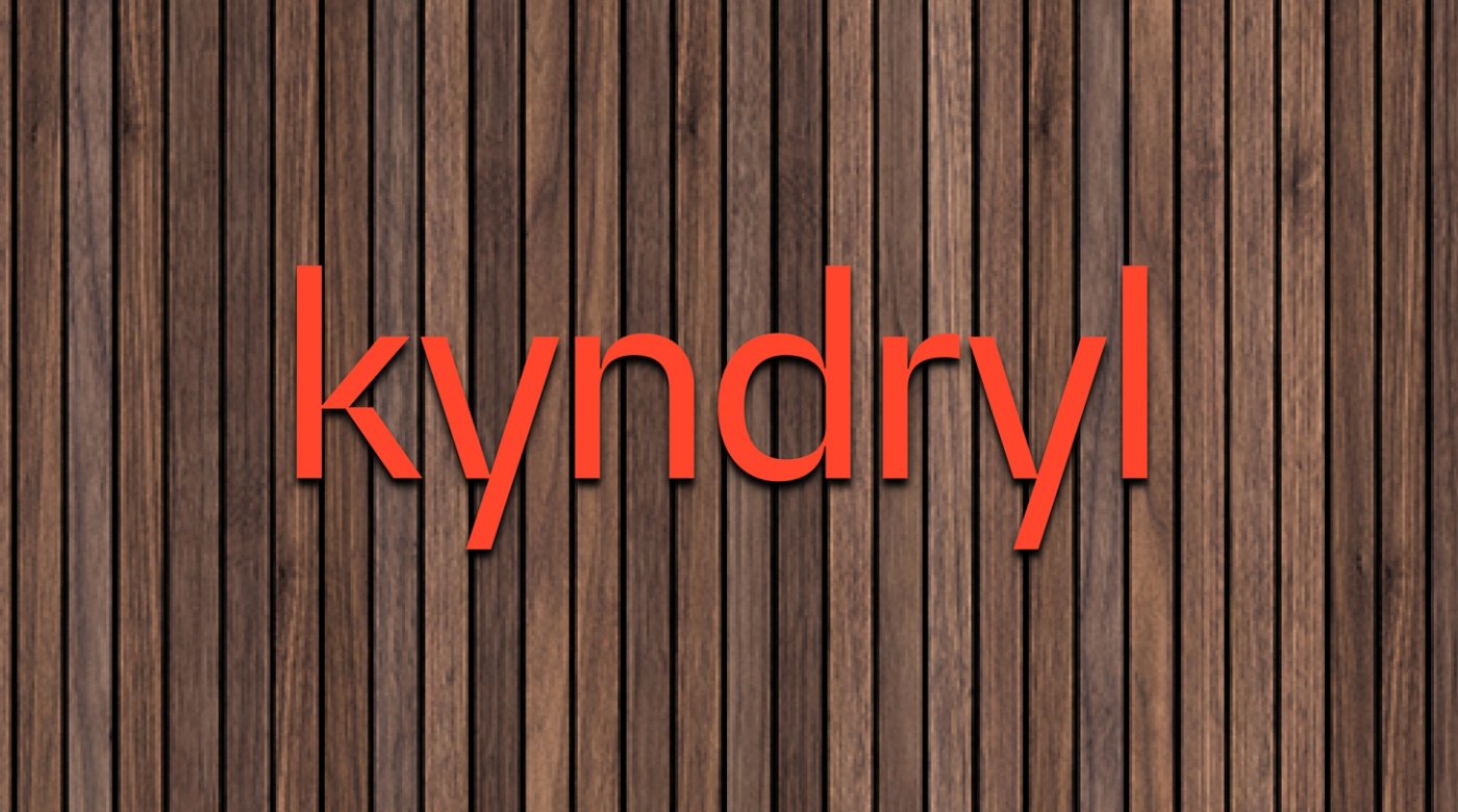 Kyndryl logo on wood background