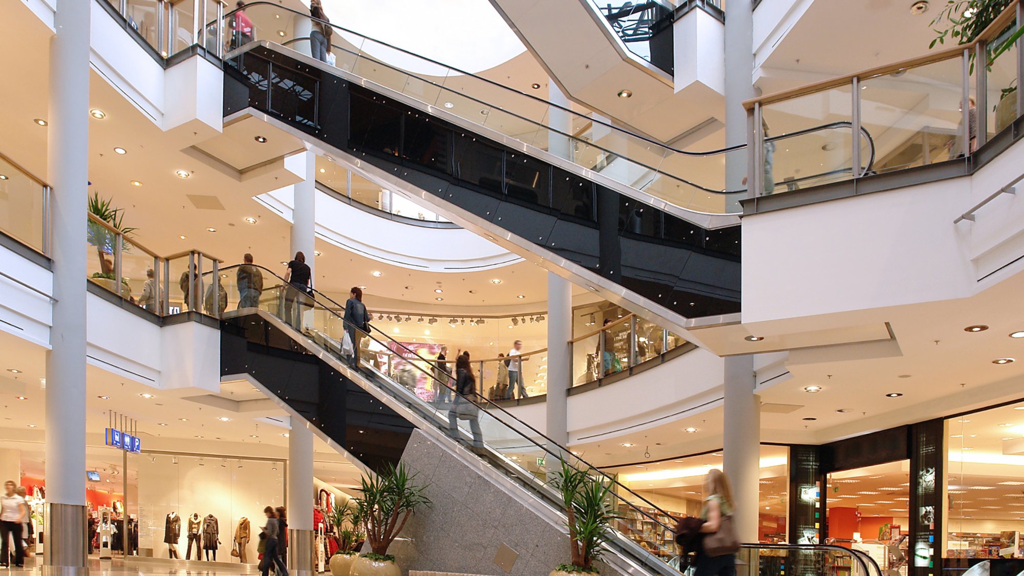 Shoppers in multilevel shopping center
