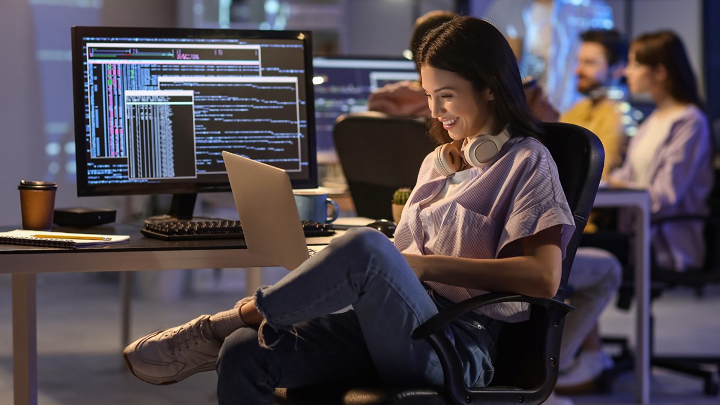 relaxed female programmer