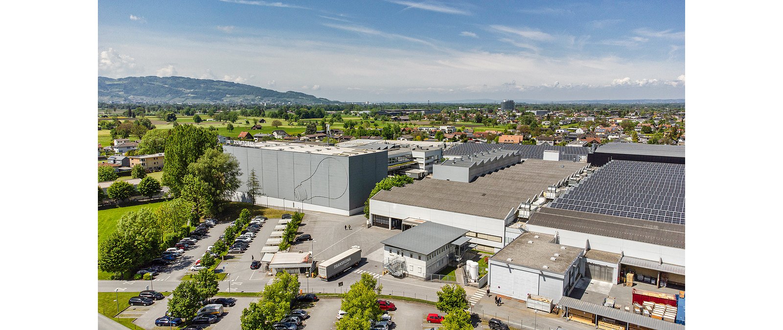 Industrial facility with parking and solar panels