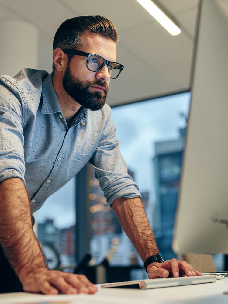 Confident cybersecurity professional assessing risks