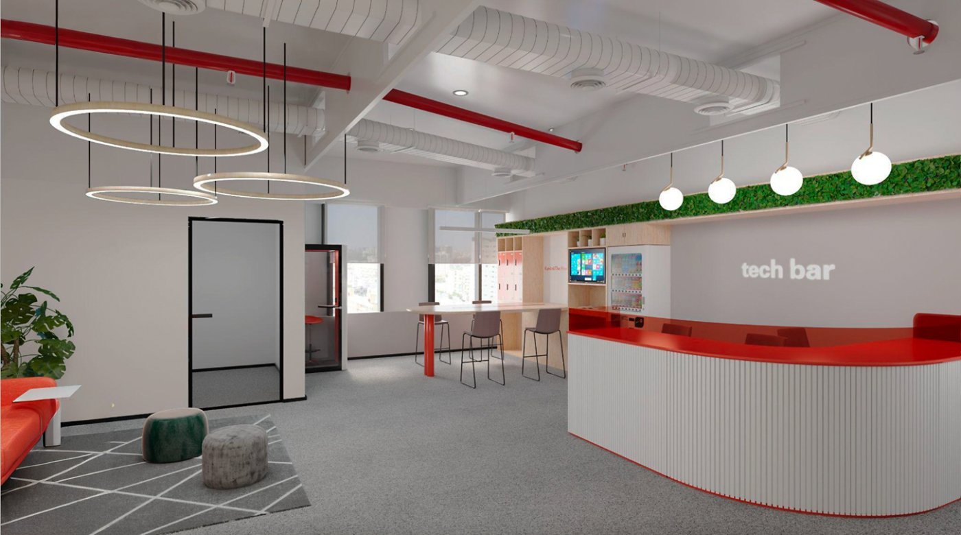 Rendering of service lounge tech bar