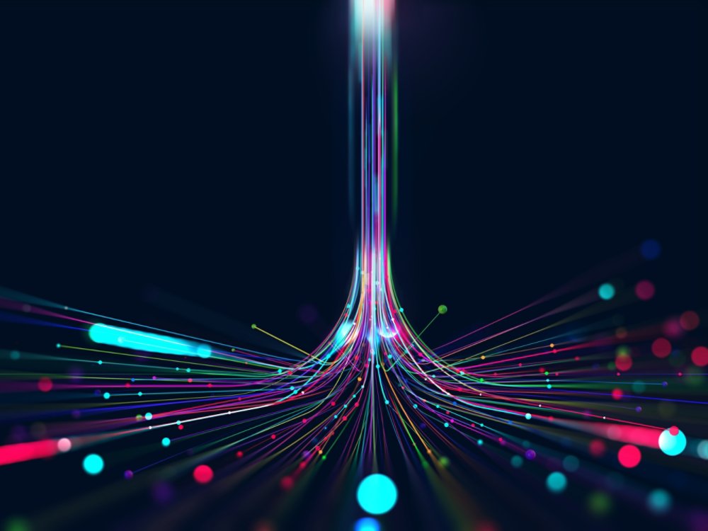 Futuristic Big data stream. Motion of digital data flow. Data transmission channel 3D illustration. Business analytics presentation