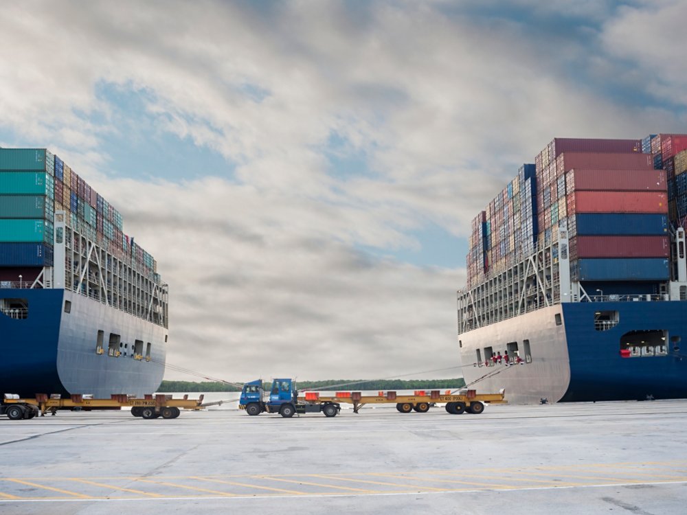 Container ships in port.