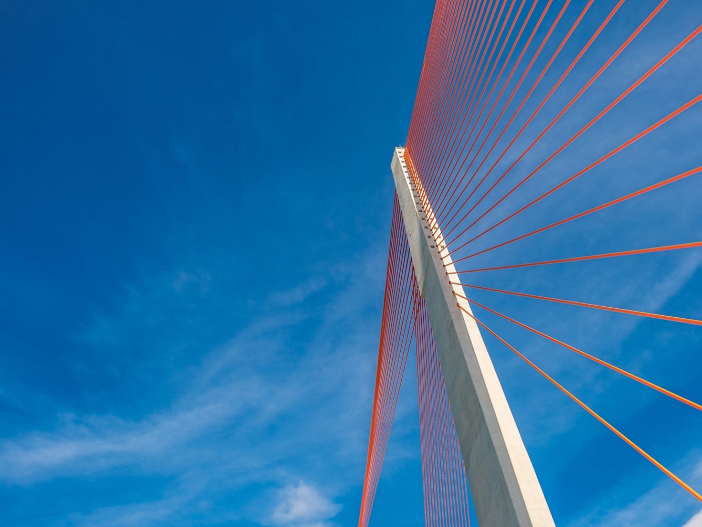 A worm's eye view of a modern suspension bridge