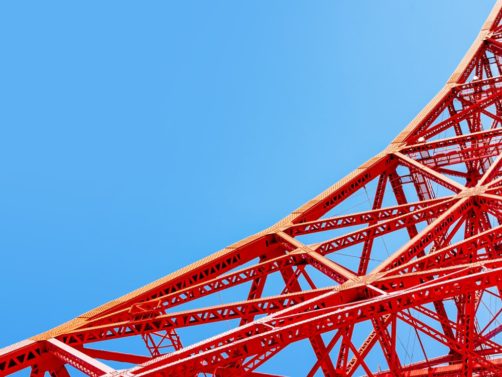 Asia Business concept for real estate and corporate construction - looking up view of tokyo tower in tokyo, japan