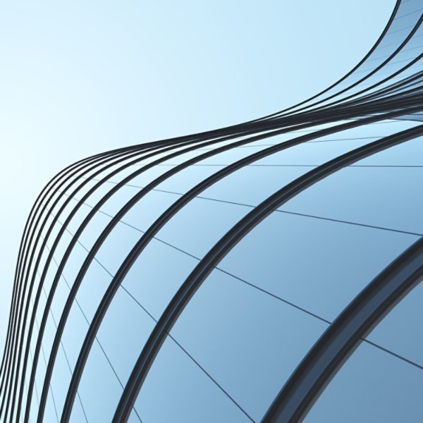 Low angle view of futuristic architecture, Skyscraper of office building with curve glass window, 3D rendering.