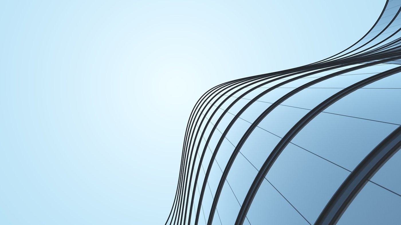 Low angle view of futuristic architecture, Skyscraper of office building with curve glass window, 3D rendering.