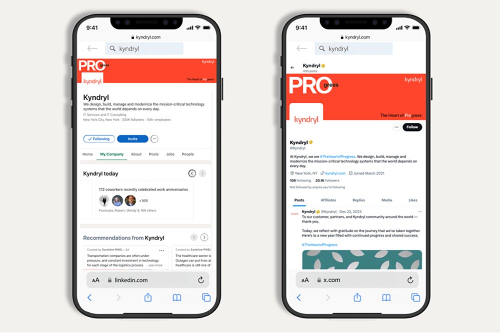 Company social accounts on screen of mobile phones 16x9
