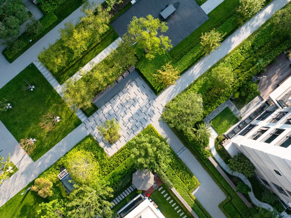 Green plants around buildings, green city concept