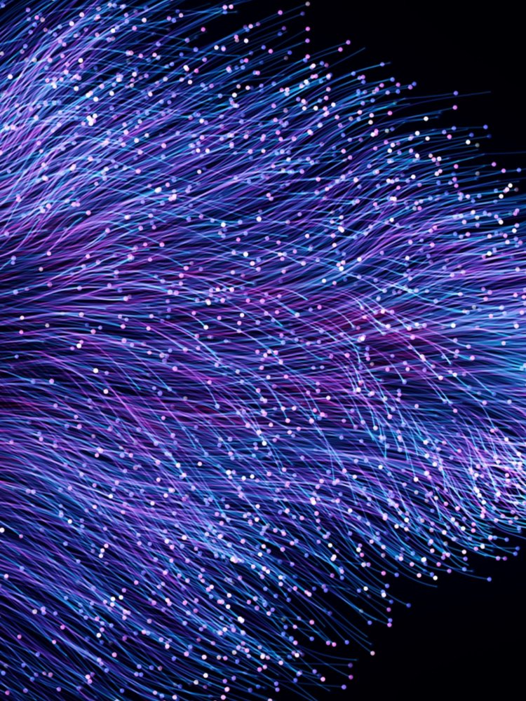 Abstract orange particles of optical fiber 3d illustration