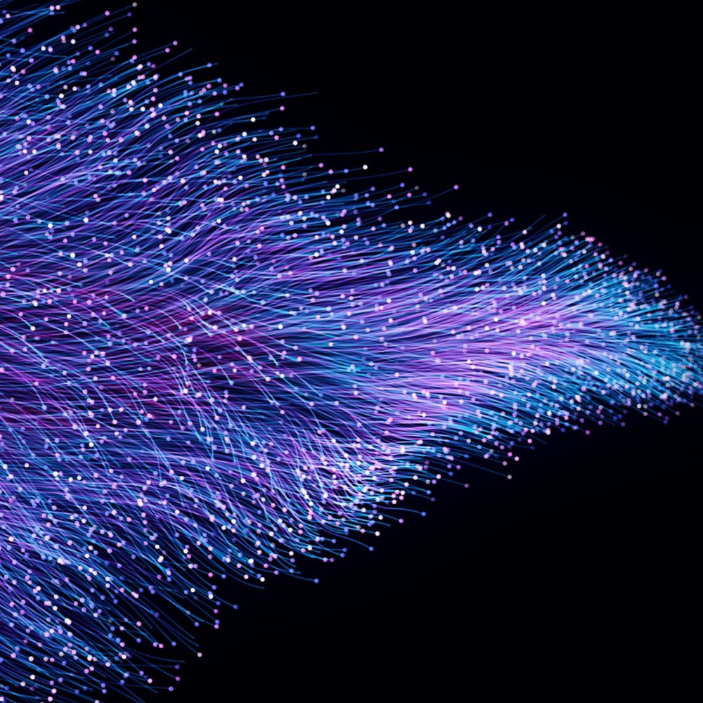Abstract orange particles of optical fiber 3d illustration