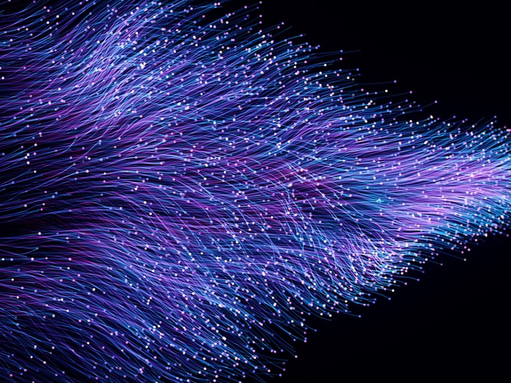Abstract orange particles of optical fiber 3d illustration