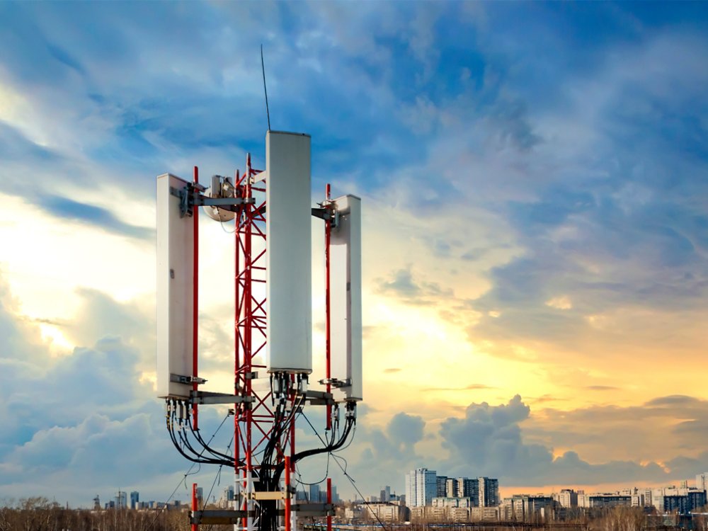 Detailed view of the mobile terrestrial telecommunications repeater antenna equipped with the latest 4G and 5G technologies
