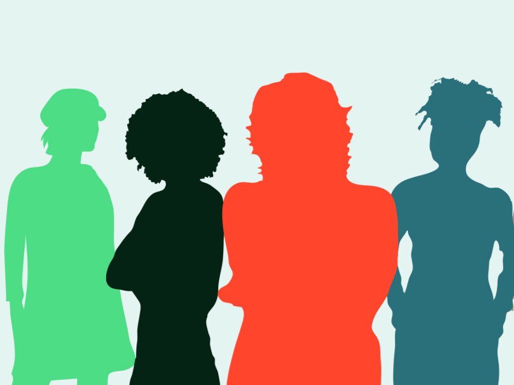 various colored silhouettes of women standing