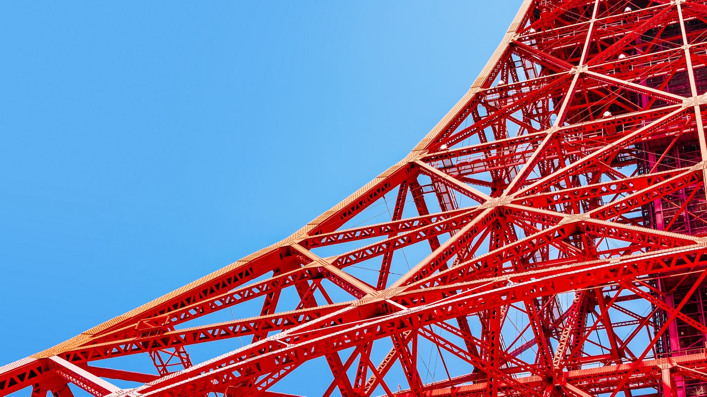 Asia Business concept for real estate and corporate construction - looking up view of tokyo tower in tokyo, japan