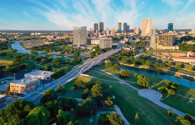 An aerial view of the downtown neighborhood