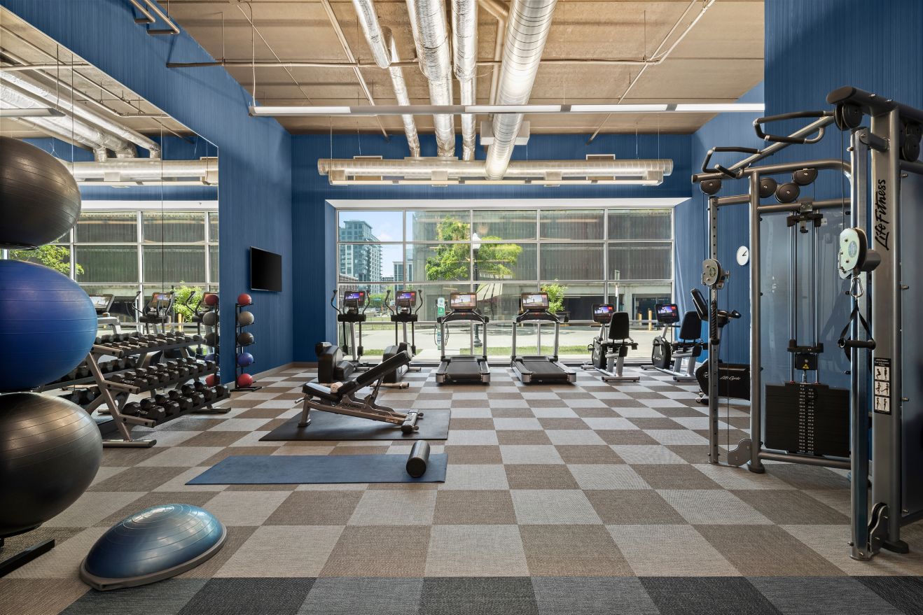 recharge fitness center with weights, cardio machi