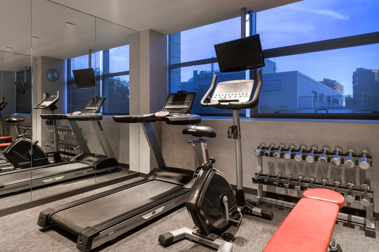 fitness room with exercise weights, bike etc...