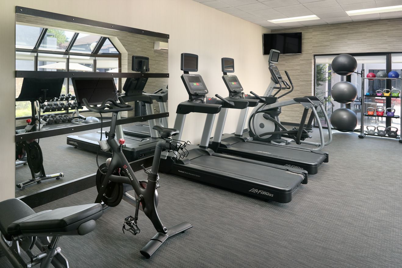 Elliptical, treadmill, free weights, ample space