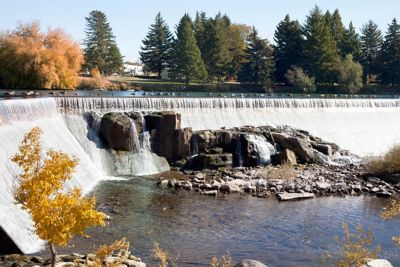 Waterfall cascading over the concrete dam