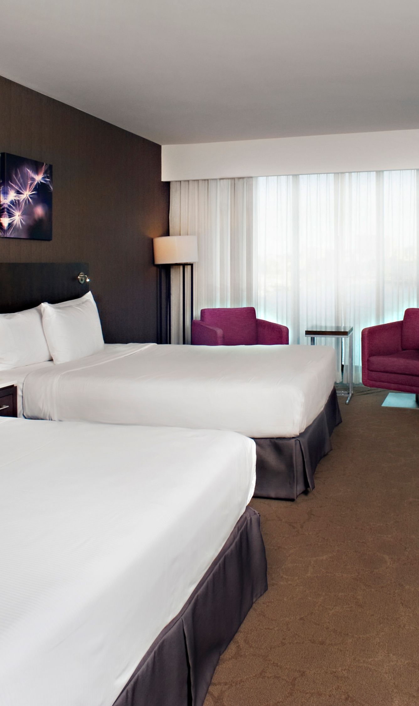 Two queen beds, large desk, sitting area