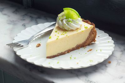 Close up slice of key lime pie