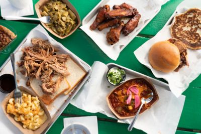 Table with multiple plates with BBQ